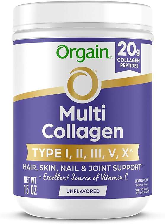 Orgain Hydrolyzed Multi Collagen Powder for Women & Men, 20g Collagen, Supports Hair, Skin, Nail & Joint Health, Type I, II, III, V, X, Vitamin C & Amino Acids, Non-GMO, Unflavored (21 Servings) 15oz - Image 1