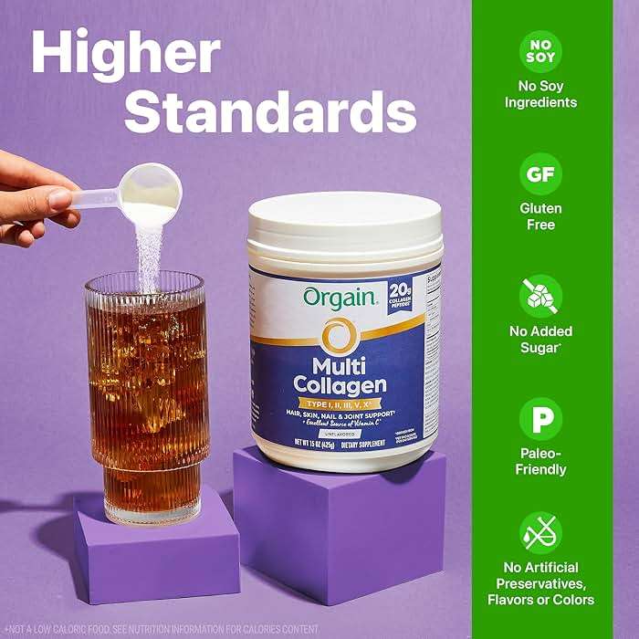 Orgain Hydrolyzed Multi Collagen Powder for Women & Men, 20g Collagen, Supports Hair, Skin, Nail & Joint Health, Type I, II, III, V, X, Vitamin C & Amino Acids, Non-GMO, Unflavored (21 Servings) 15oz - Image 5