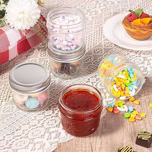 Amzcku 4 oz Glass Mason Jars with Regular Mouth Lids - 24-Pack Glass Canning Jars for Storage, Overnight Oats, Jam, Jelly, Honey, Beans, Spices, Wedding Favors, Shower Favors - Image 2