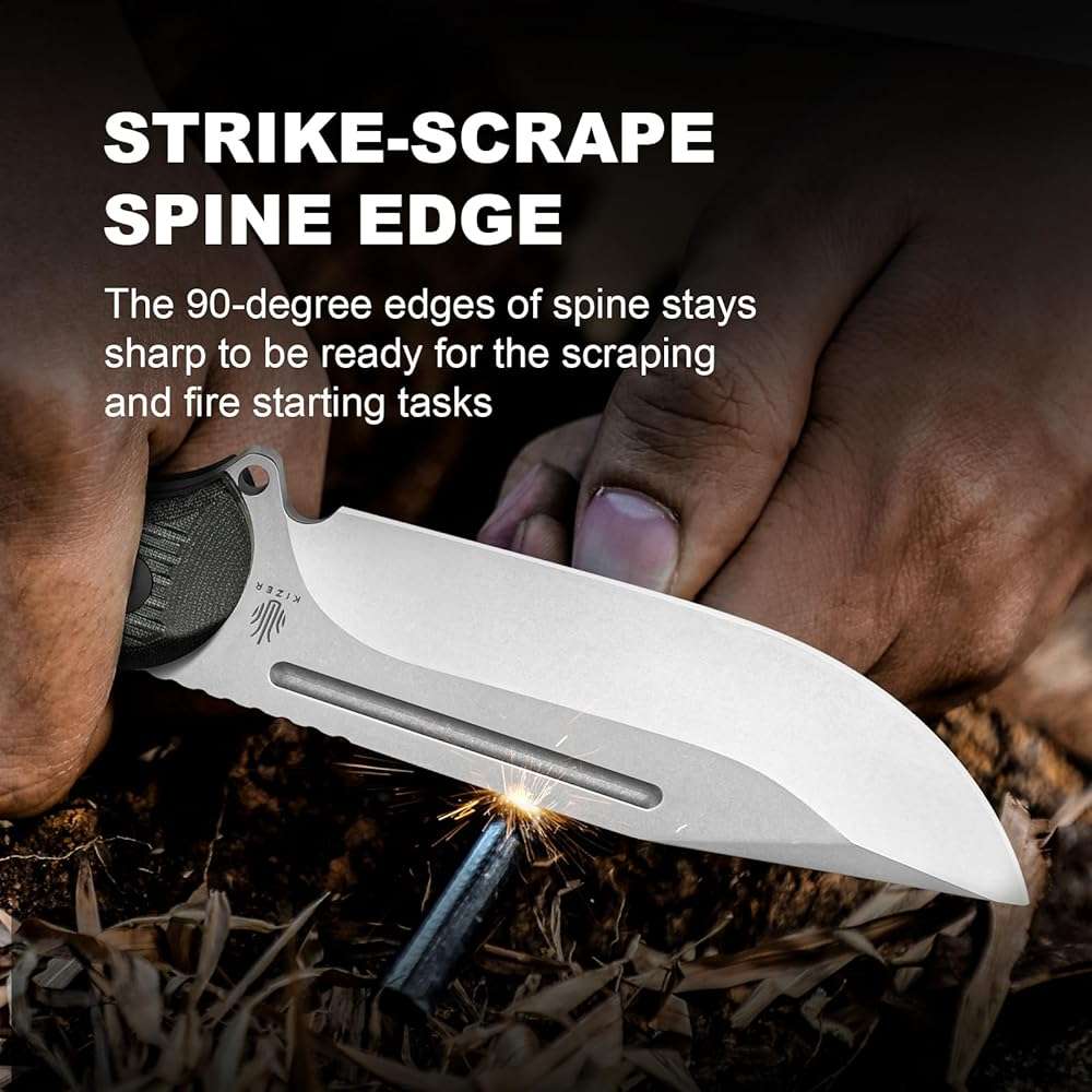 Kizer Ursa Major Fixed Blade Knife, 4.43" Nitro-V Blade Hunting Survival Knife with Ergonomic Black Micarta Handle, Full Tang Camping Knives with Sheath & Hexagon Hole for Outdoor Activities, 1082A3 - Image 3