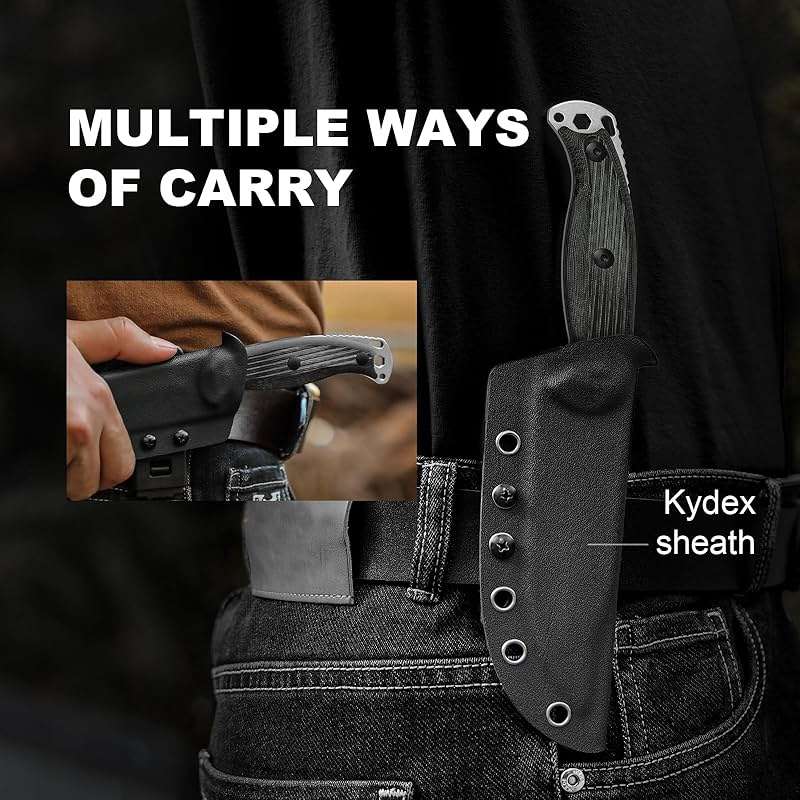 Kizer Ursa Major Fixed Blade Knife, 4.43" Nitro-V Blade Hunting Survival Knife with Ergonomic Black Micarta Handle, Full Tang Camping Knives with Sheath & Hexagon Hole for Outdoor Activities, 1082A3 - Image 8