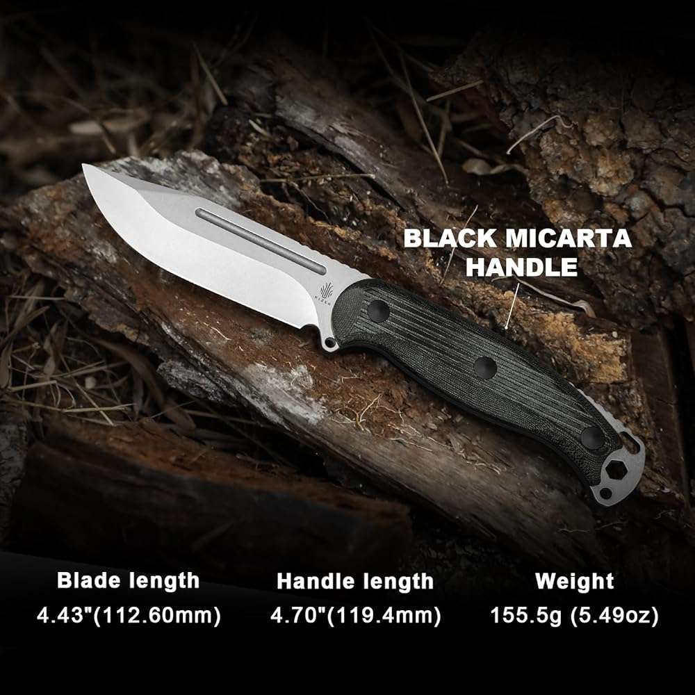 Kizer Ursa Major Fixed Blade Knife, 4.43" Nitro-V Blade Hunting Survival Knife with Ergonomic Black Micarta Handle, Full Tang Camping Knives with Sheath & Hexagon Hole for Outdoor Activities, 1082A3 - Image 9