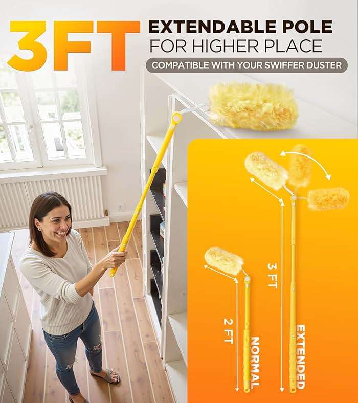 Heavy Duty Duster Refill Kit for Swiffer Duster with 3 ft Extension Pole & 20 Count Refills, 4X Microfibers Multisurface Dusters for Cleaning Home, Celling Fan, Blinds, Vent & Shelves - Image 4