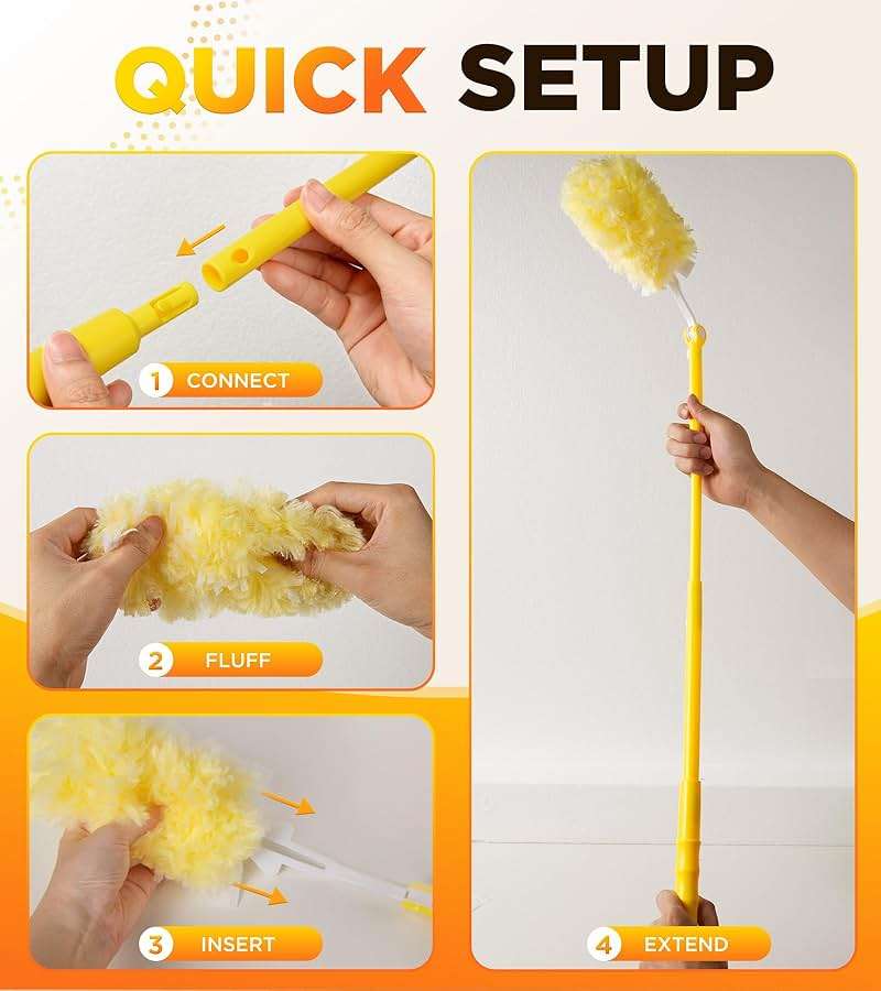 Heavy Duty Duster Refill Kit for Swiffer Duster with 3 ft Extension Pole & 20 Count Refills, 4X Microfibers Multisurface Dusters for Cleaning Home, Celling Fan, Blinds, Vent & Shelves - Image 5