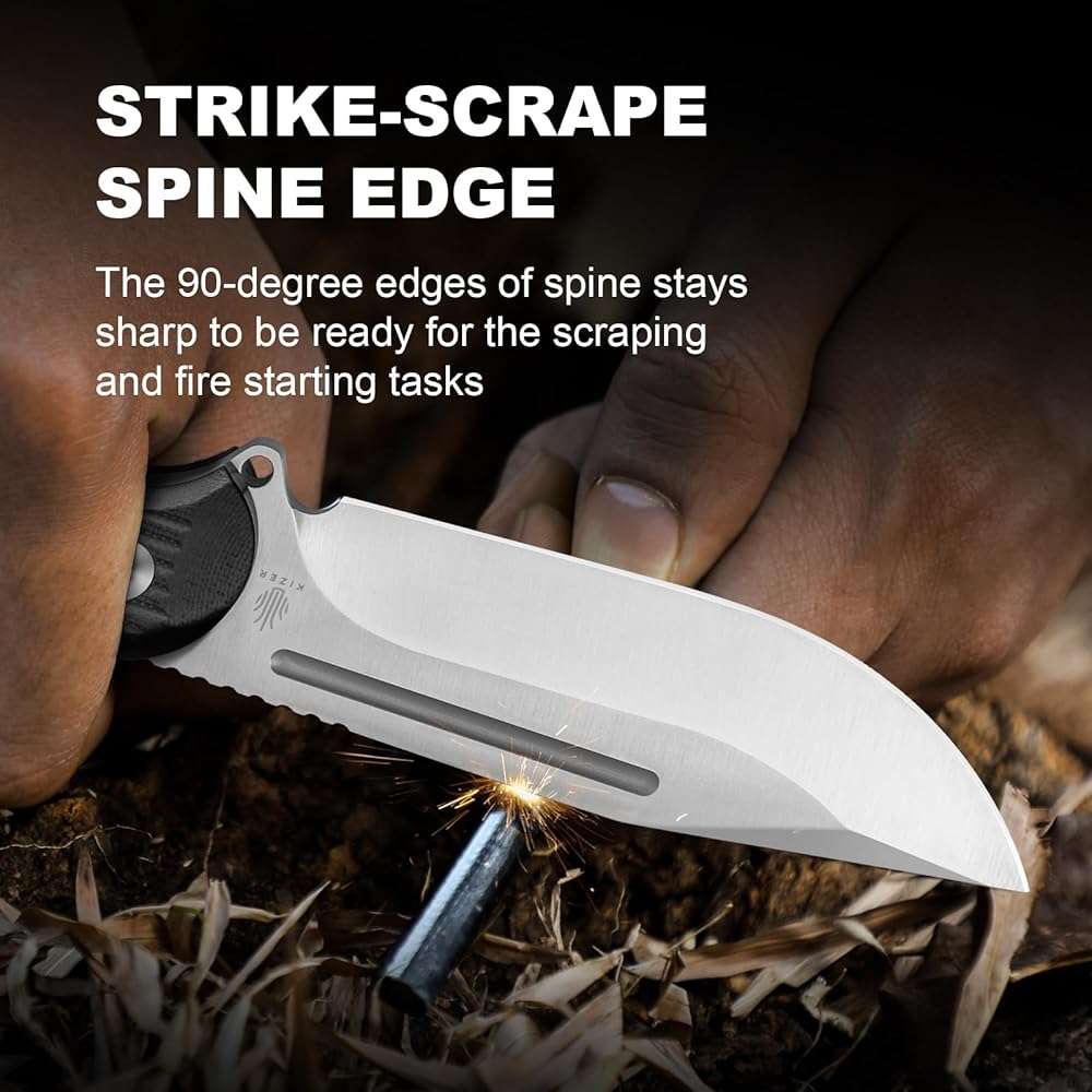 Kizer Ursa Major Fixed Blade Knife, 4.43" AEB-L Blade Hunting Survival Knife with Ergonomic Black G10 Handle, Full Tang EDC Camping Knives with Sheath & Hexagon Hole for Outdoor Activities, 1082A1 - Image 3