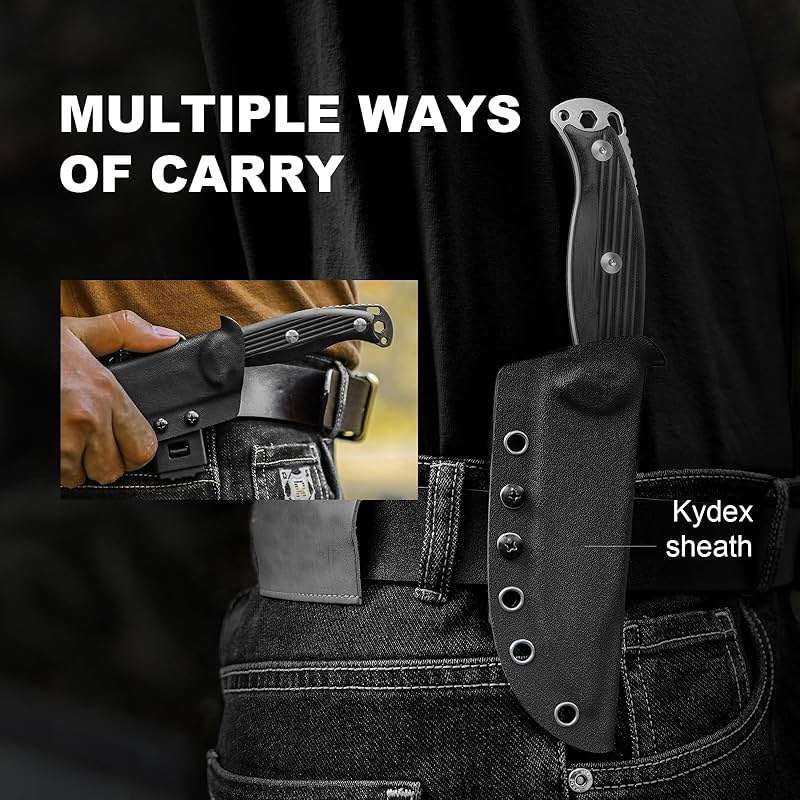 Kizer Ursa Major Fixed Blade Knife, 4.43" AEB-L Blade Hunting Survival Knife with Ergonomic Black G10 Handle, Full Tang EDC Camping Knives with Sheath & Hexagon Hole for Outdoor Activities, 1082A1 - Image 8