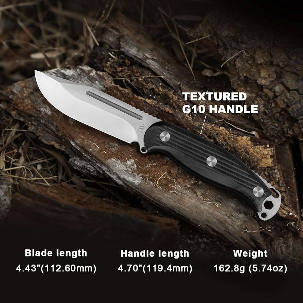 Kizer Ursa Major Fixed Blade Knife, 4.43" AEB-L Blade Hunting Survival Knife with Ergonomic Black G10 Handle, Full Tang EDC Camping Knives with Sheath & Hexagon Hole for Outdoor Activities, 1082A1 - Image 9