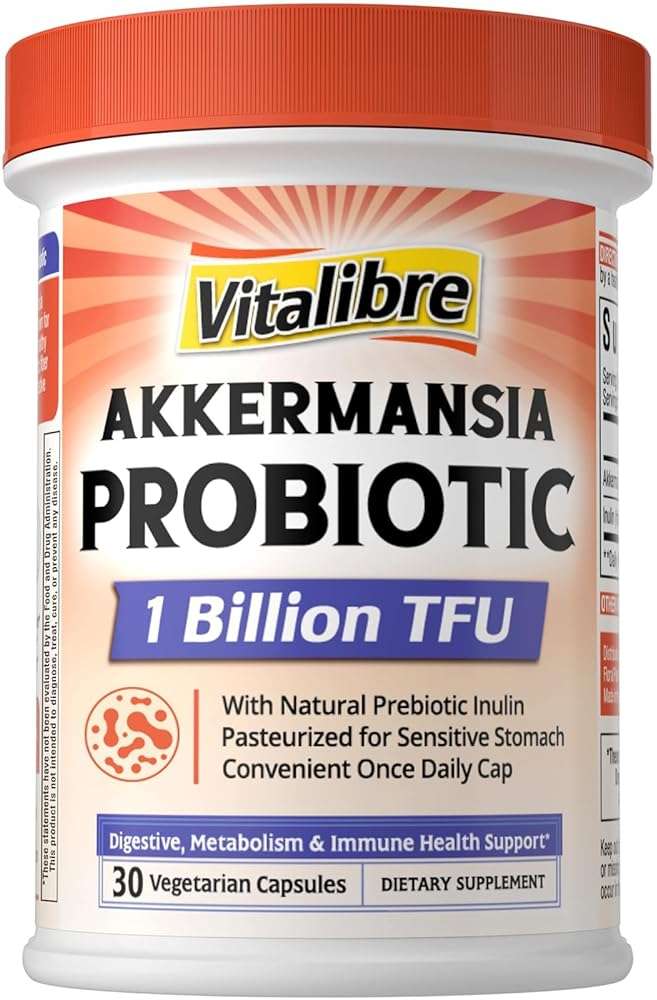 Vitalibre Akkermansia Muciniphila Probiotic 1 Billion TFU, w/Natural Prebiotic Inulin, Naturally Increases GLP-1, Healthy Digestion & Metabolism, Probiotic Supplement for Women & Men, 30 Capsules - Image 1
