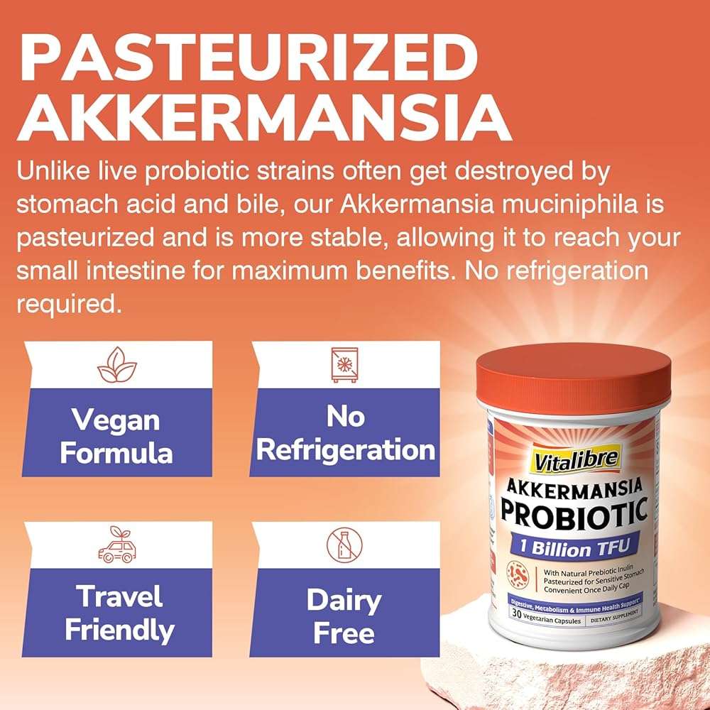 Vitalibre Akkermansia Muciniphila Probiotic 1 Billion TFU, w/Natural Prebiotic Inulin, Naturally Increases GLP-1, Healthy Digestion & Metabolism, Probiotic Supplement for Women & Men, 30 Capsules - Image 6