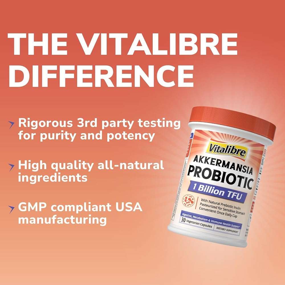Vitalibre Akkermansia Muciniphila Probiotic 1 Billion TFU, w/Natural Prebiotic Inulin, Naturally Increases GLP-1, Healthy Digestion & Metabolism, Probiotic Supplement for Women & Men, 30 Capsules - Image 7