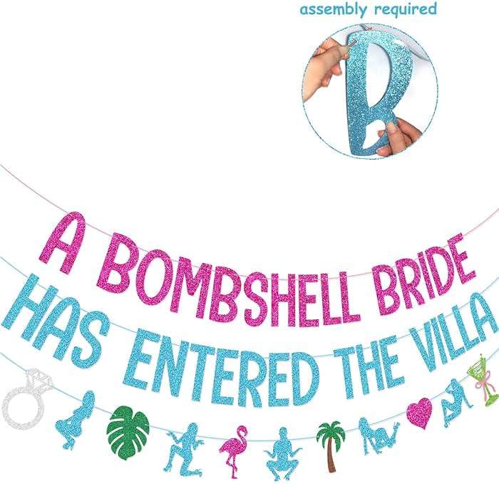 A Bombshell Bride Has Entered The Villa Banner Garland for Tropical Island Themed Bachelorette Party Decorations - Image 3