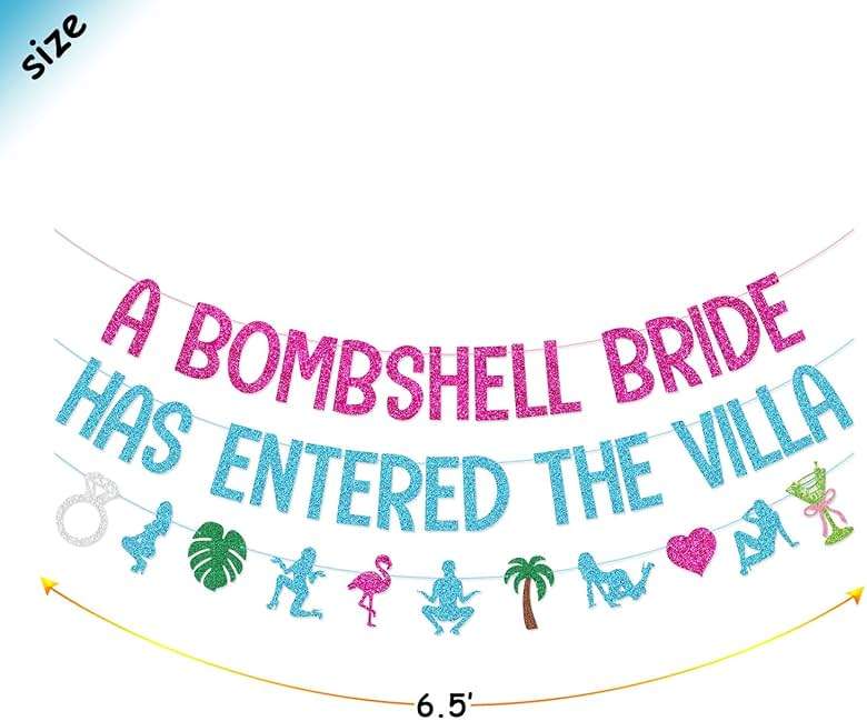 A Bombshell Bride Has Entered The Villa Banner Garland for Tropical Island Themed Bachelorette Party Decorations - Image 4