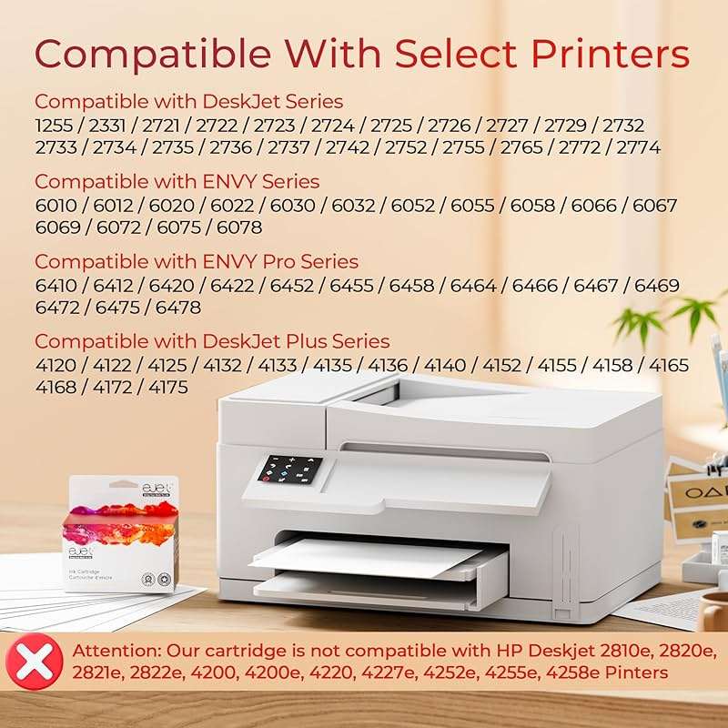 67XL Ink Cartridges Black/Color Combo Pack Compatible for HP Ink 67 67XL Works with HP Deskjet 2855e 2800e 2852e 2827e 4227e 4255e 1255 Envy 6055e 6075 6432e 6455e 6458e 6475e Pro 6455 Series (2-Pack) - Image 2