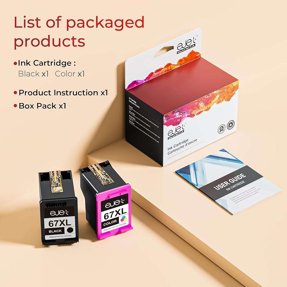 67XL Ink Cartridges Black/Color Combo Pack Compatible for HP Ink 67 67XL Works with HP Deskjet 2855e 2800e 2852e 2827e 4227e 4255e 1255 Envy 6055e 6075 6432e 6455e 6458e 6475e Pro 6455 Series (2-Pack) - Image 3