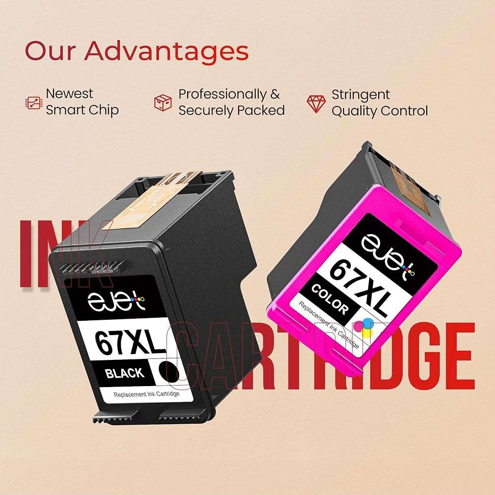 67XL Ink Cartridges Black/Color Combo Pack Compatible for HP Ink 67 67XL Works with HP Deskjet 2855e 2800e 2852e 2827e 4227e 4255e 1255 Envy 6055e 6075 6432e 6455e 6458e 6475e Pro 6455 Series (2-Pack) - Image 5