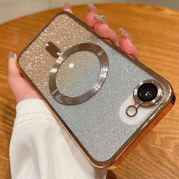 Misscase for iPhone 17e & iPhone 16e Magnetic Glitter Case Compatible with MagSafe,Camera Lens Protector Full Protection Elegant Anti-Scratch Dust-Proof Net Cover for iPhone 17e & iPhone 16e Gold - Image 2
