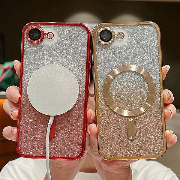 Misscase for iPhone 17e & iPhone 16e Magnetic Glitter Case Compatible with MagSafe,Camera Lens Protector Full Protection Elegant Anti-Scratch Dust-Proof Net Cover for iPhone 17e & iPhone 16e Gold - Image 3