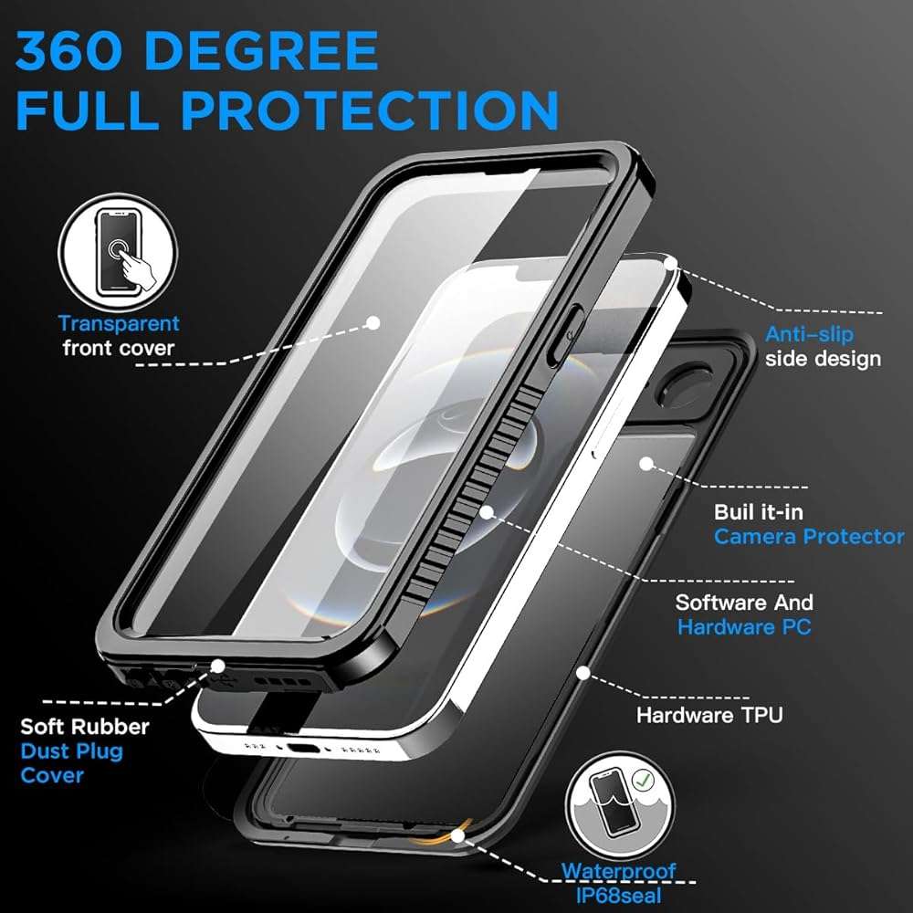 AICase for iPhone 16e Case/iPhone 17e Case Waterproof, Clear Water Proof Shockproof Dustproof Snowproof Full Body Rugged Transparent Underwater Phone Case for iPhone 16e/17e Built-in Screen Protector - Image 4