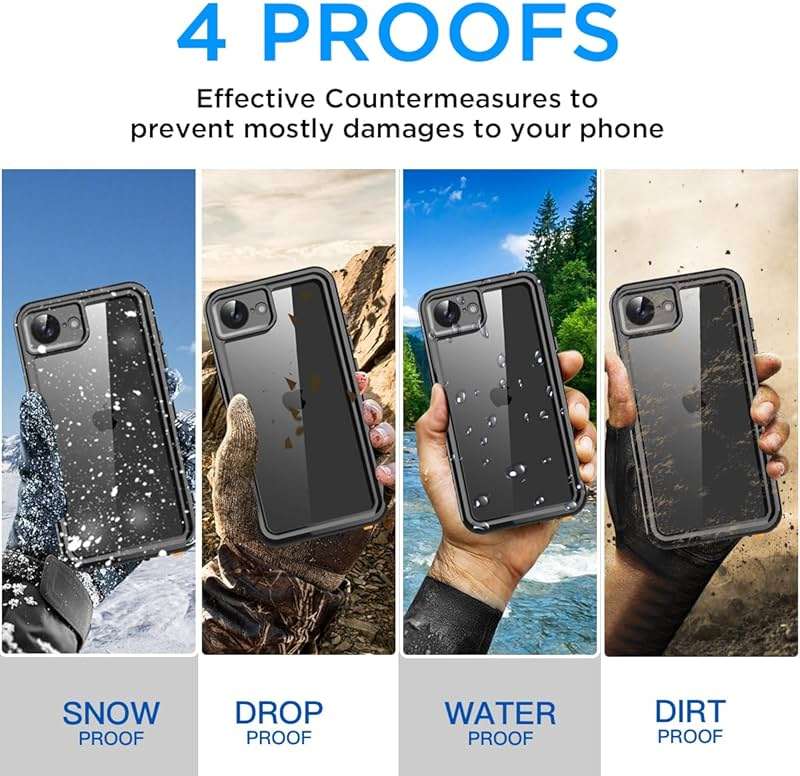 AICase for iPhone 16e Case/iPhone 17e Case Waterproof, Clear Water Proof Shockproof Dustproof Snowproof Full Body Rugged Transparent Underwater Phone Case for iPhone 16e/17e Built-in Screen Protector - Image 5