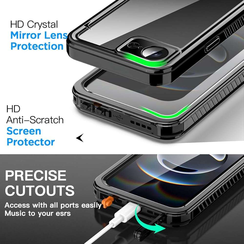AICase for iPhone 16e Case/iPhone 17e Case Waterproof, Clear Water Proof Shockproof Dustproof Snowproof Full Body Rugged Transparent Underwater Phone Case for iPhone 16e/17e Built-in Screen Protector - Image 6