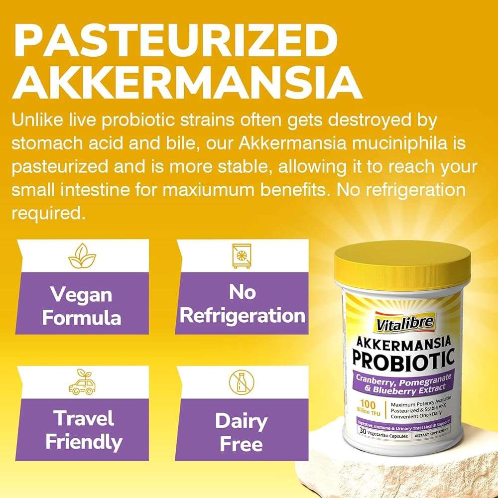 Vitalibre Akkermansia Probiotics 100 Billion TFU, Pasteurized Akkermansia Muciniphila, w/Cranberry, Blueberry & Pomegranate, Digestive & Immune Health, Leaky Gut, GLP-1 Supplement, 30 Vegan Capsules - Image 6