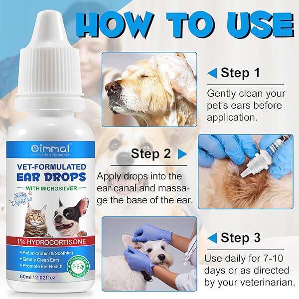 Daiasns Dog & Cat Ear Infection Treatment Drops - 1% Hydrocortisone Ear Cleaner for Yeast & Itchy Ears, Vet-Formulated, 2 fl oz - Image 5