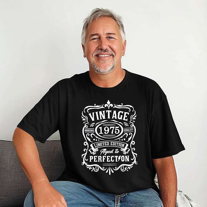 PNORATM 40th 50th 51th Birthday Shirts for Men：Vintage 1975 1976 1986 Shirt Aged to Perfection Graphic Tee Birthday Gift for Him - Image 2