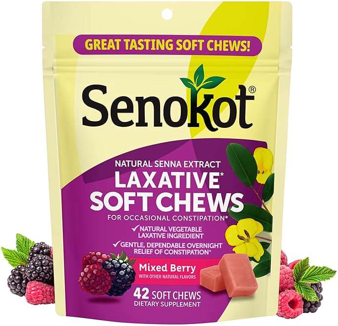 Senokot Laxative Soft Chews, 42 Chews, Overnight Constipation Relief, Senna Laxative Extract, Mixed Berry - Image 1