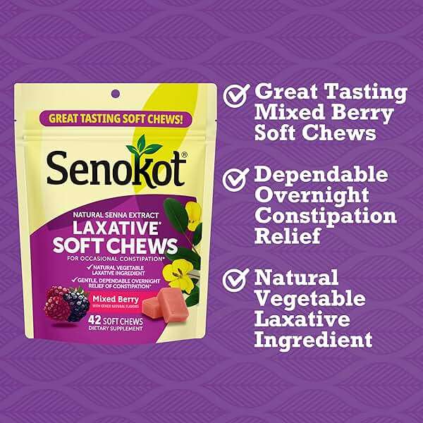 Senokot Laxative Soft Chews, 42 Chews, Overnight Constipation Relief, Senna Laxative Extract, Mixed Berry - Image 3