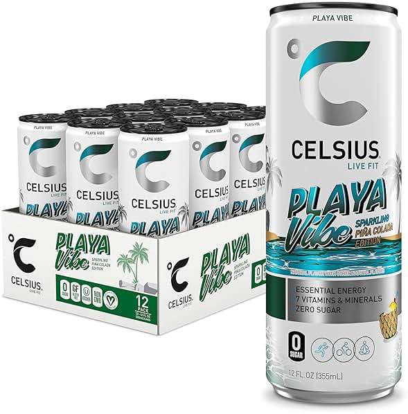 CELSIUS PLAYA VIBE Sparkling Pina Colada, Sugar Free Energy Drink, 12 Fl Oz (Pack of 12) - Image 1