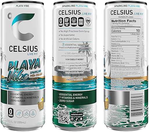CELSIUS PLAYA VIBE Sparkling Pina Colada, Sugar Free Energy Drink, 12 Fl Oz (Pack of 12) - Image 2
