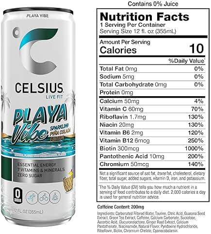 CELSIUS PLAYA VIBE Sparkling Pina Colada, Sugar Free Energy Drink, 12 Fl Oz (Pack of 12) - Image 3