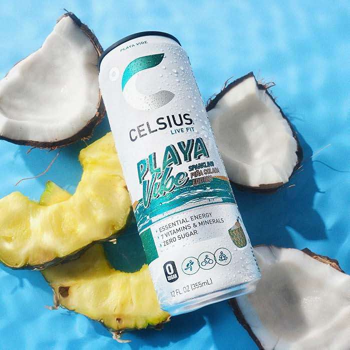 CELSIUS PLAYA VIBE Sparkling Pina Colada, Sugar Free Energy Drink, 12 Fl Oz (Pack of 12) - Image 6