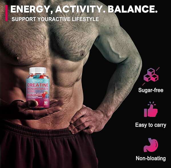Creatine Monohydrate Gummies with BCAA, L-Carnitine, Taurine & Vitamin B12 - Pre Workout Supplement for Muscle Growth, Strength & Energy, Multi-Flavor Chewable Gummies, 90 Count for Men & Women - Image 6