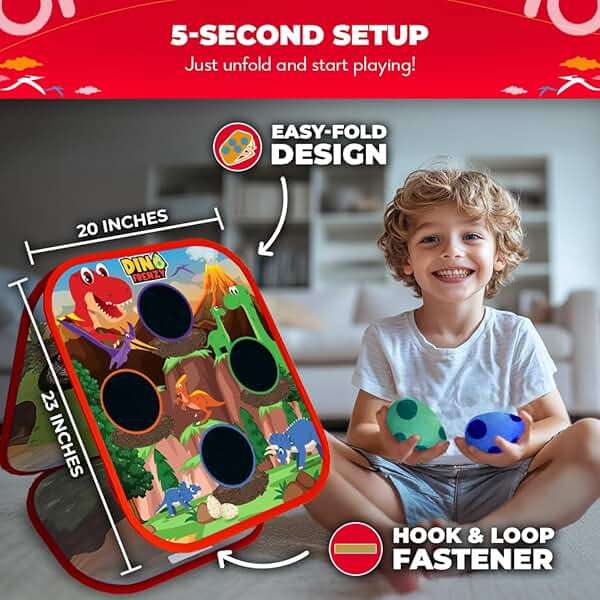 Swooc Games® - Dino Frenzy™ | 2-in-1 Corn Hole Games for Kids | 5-Second Setup | Dinosaur Bean Bag Toss Game for Kids | Kid Cornhole Game Set | Toddler Party Activity | Outside Bean Bags Kid Tossing - Image 3