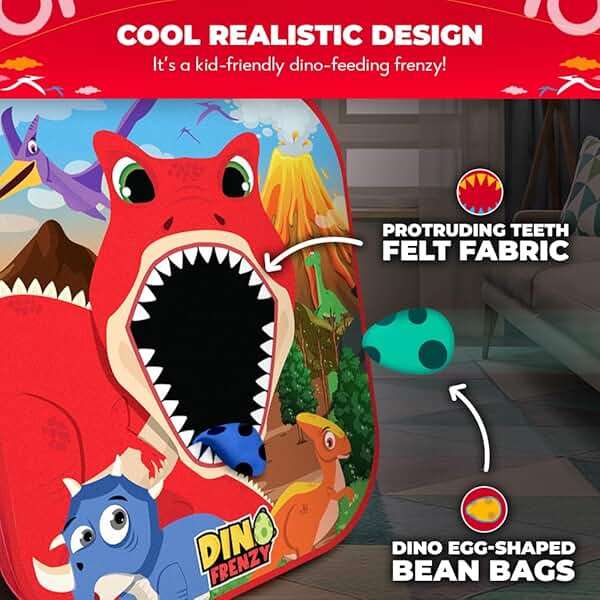 Swooc Games® - Dino Frenzy™ | 2-in-1 Corn Hole Games for Kids | 5-Second Setup | Dinosaur Bean Bag Toss Game for Kids | Kid Cornhole Game Set | Toddler Party Activity | Outside Bean Bags Kid Tossing - Image 4