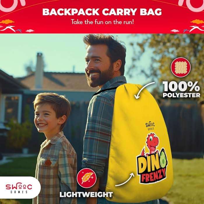 Swooc Games® - Dino Frenzy™ | 2-in-1 Corn Hole Games for Kids | 5-Second Setup | Dinosaur Bean Bag Toss Game for Kids | Kid Cornhole Game Set | Toddler Party Activity | Outside Bean Bags Kid Tossing - Image 6