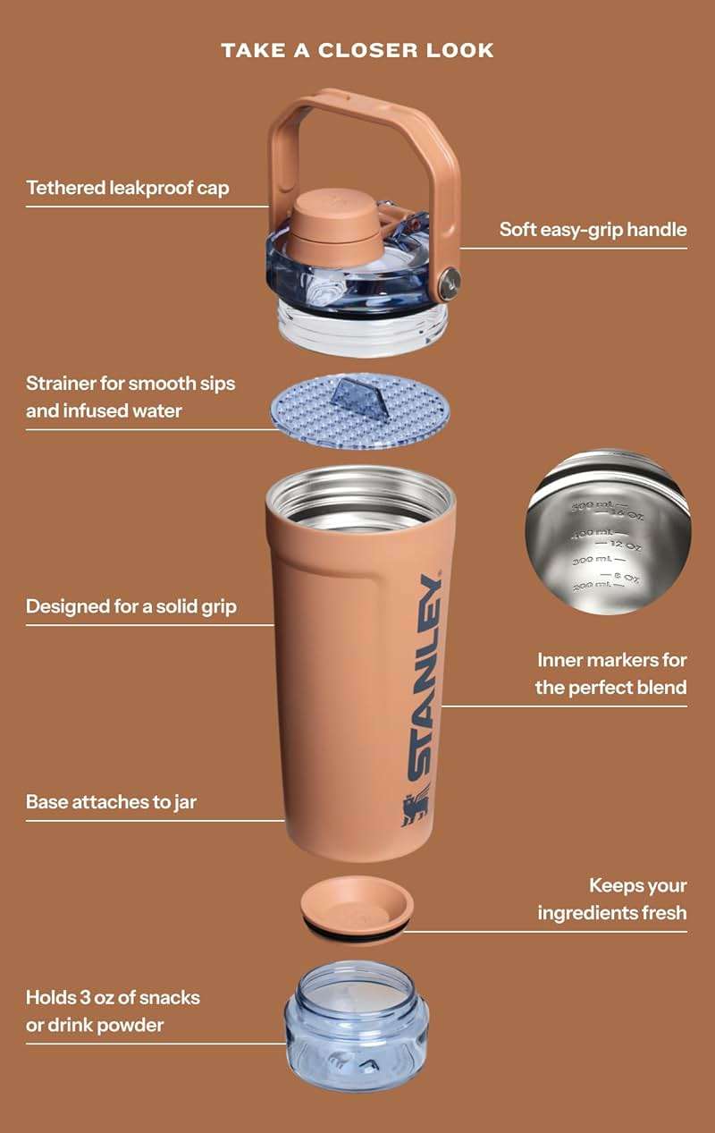 STANLEY Vitalize Shaker Bottle 20 oz | Leakproof Insulated Stainless Steel Shaker Cup | Base Storage and Twist On Fast Flow Lid | Protein Shakes and Pre Workout Powder | BPA-Free | Chalk - Image 6