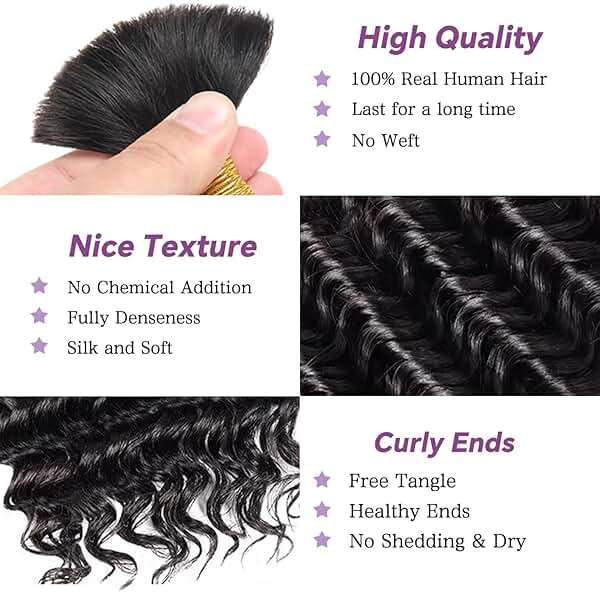 Afihond Human Braiding Hair for Boho Braids 120g Deep Water Wave Bulk Human Hair for Braiding No Weft 12A Wet and Wavy Curly Human Hair Extensions 3 Bundles/Pack Natural Color 18 Inch - Image 2