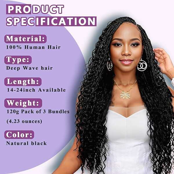 Afihond Human Braiding Hair for Boho Braids 120g Deep Water Wave Bulk Human Hair for Braiding No Weft 12A Wet and Wavy Curly Human Hair Extensions 3 Bundles/Pack Natural Color 18 Inch - Image 3