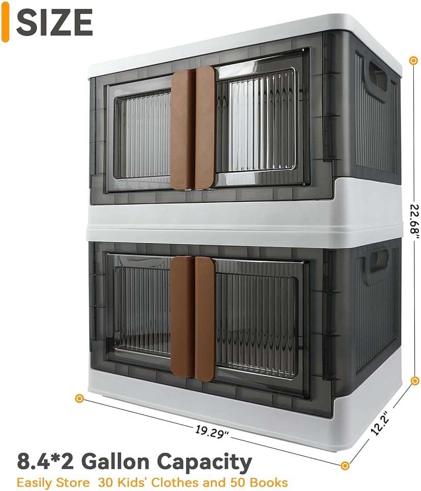 AssHMKIT Storage Bin, Foldable Cabinet, 8.4 Gallon (32L) Capacity (Each One), 2 Pack, Collapsible Box with Lids, Transparent, Organizers for Living Room, Bedroom - Image 3