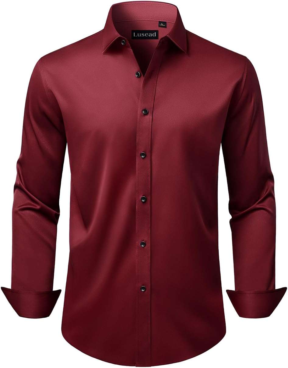Lusead Men's Dress Shirts Long Sleeve Stretch Wrinkle Free Wedding Formal Business Button Down Shirt - Image 1