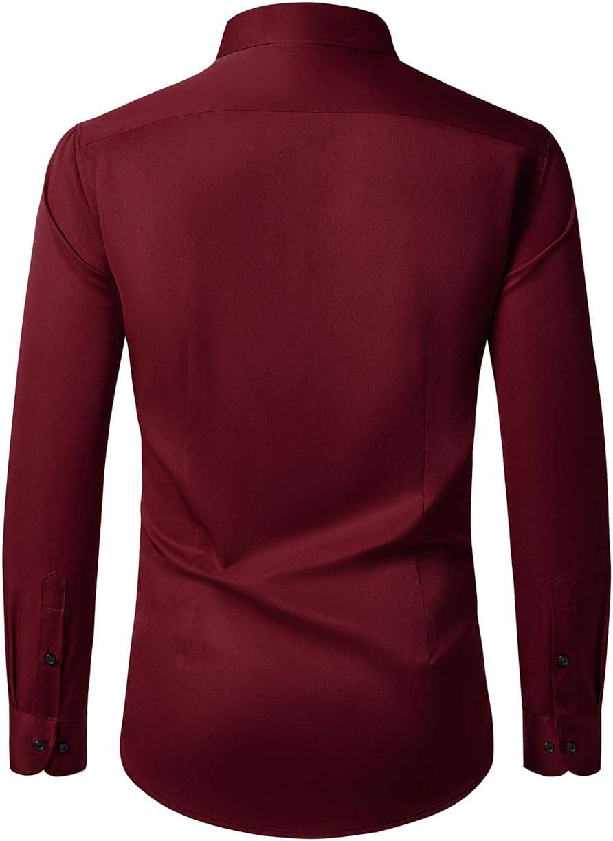 Lusead Men's Dress Shirts Long Sleeve Stretch Wrinkle Free Wedding Formal Business Button Down Shirt - Image 2