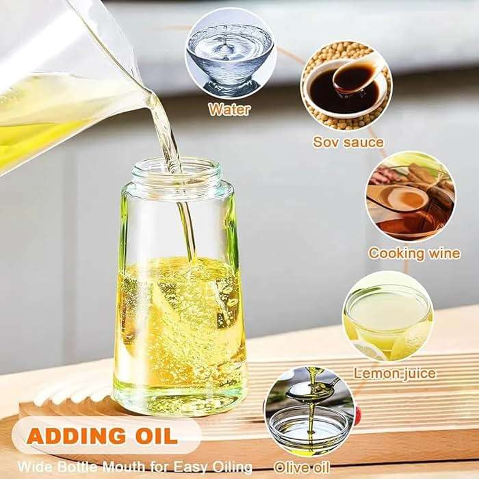 KASHLAND Oil Sprayer for Cooking 2 in 1, 470ml/16oz, Oil Spray & Dispenser Glass Bottle, Food-grade material for Kitchen, Salad Dressing, Frying, Air Fryer & BBQ (Black) - Image 5