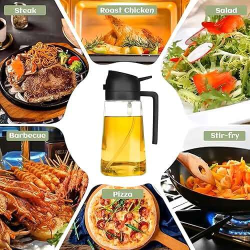 KASHLAND Oil Sprayer for Cooking 2 in 1, 470ml/16oz, Oil Spray & Dispenser Glass Bottle, Food-grade material for Kitchen, Salad Dressing, Frying, Air Fryer & BBQ (Black) - Image 8