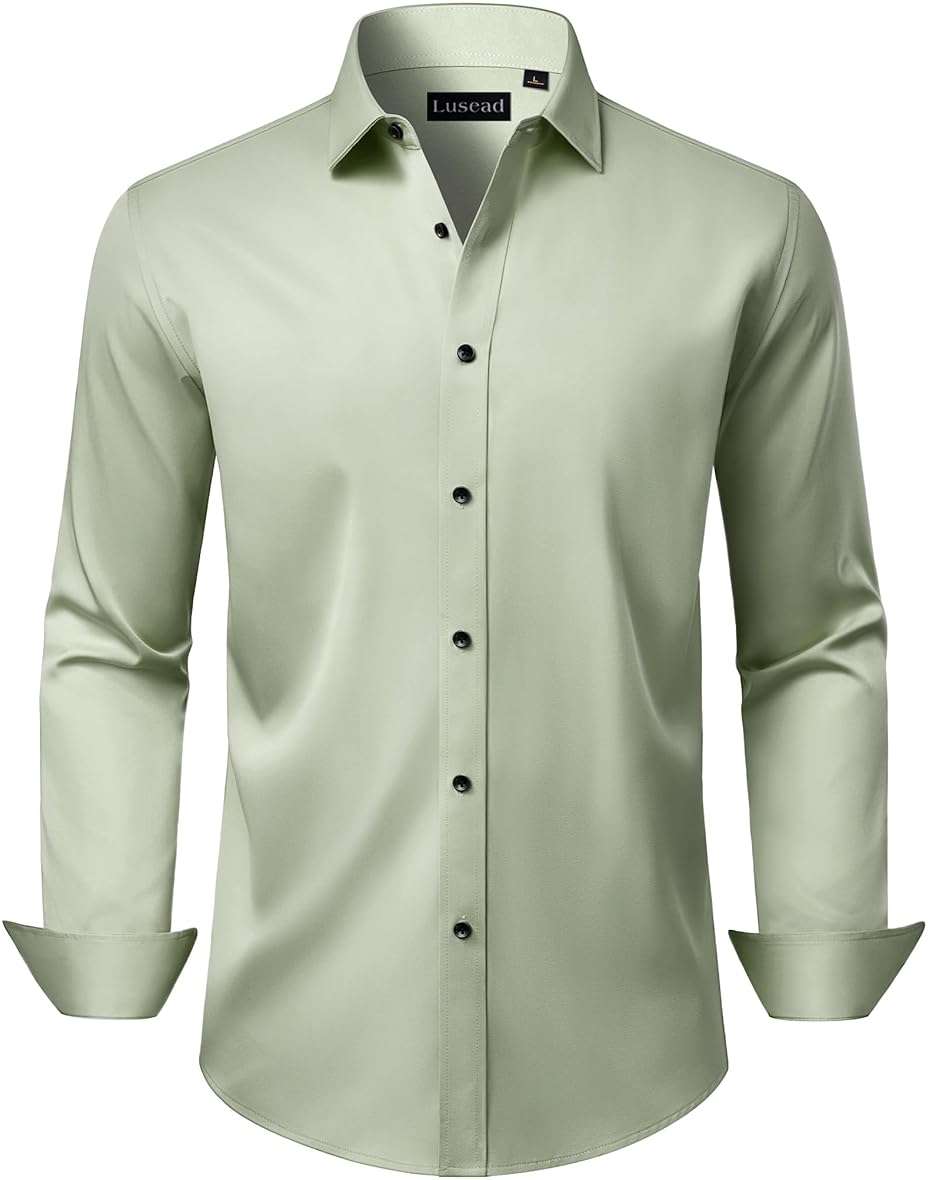 Lusead Men's Dress Shirts Long Sleeve Stretch Wrinkle Free Wedding Formal Business Button Down Shirt - Image 1