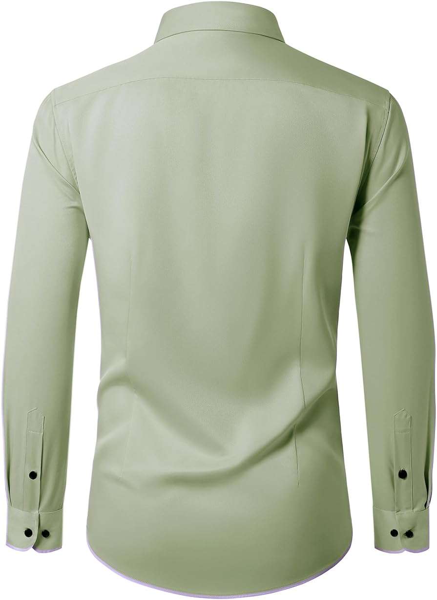 Lusead Men's Dress Shirts Long Sleeve Stretch Wrinkle Free Wedding Formal Business Button Down Shirt - Image 2