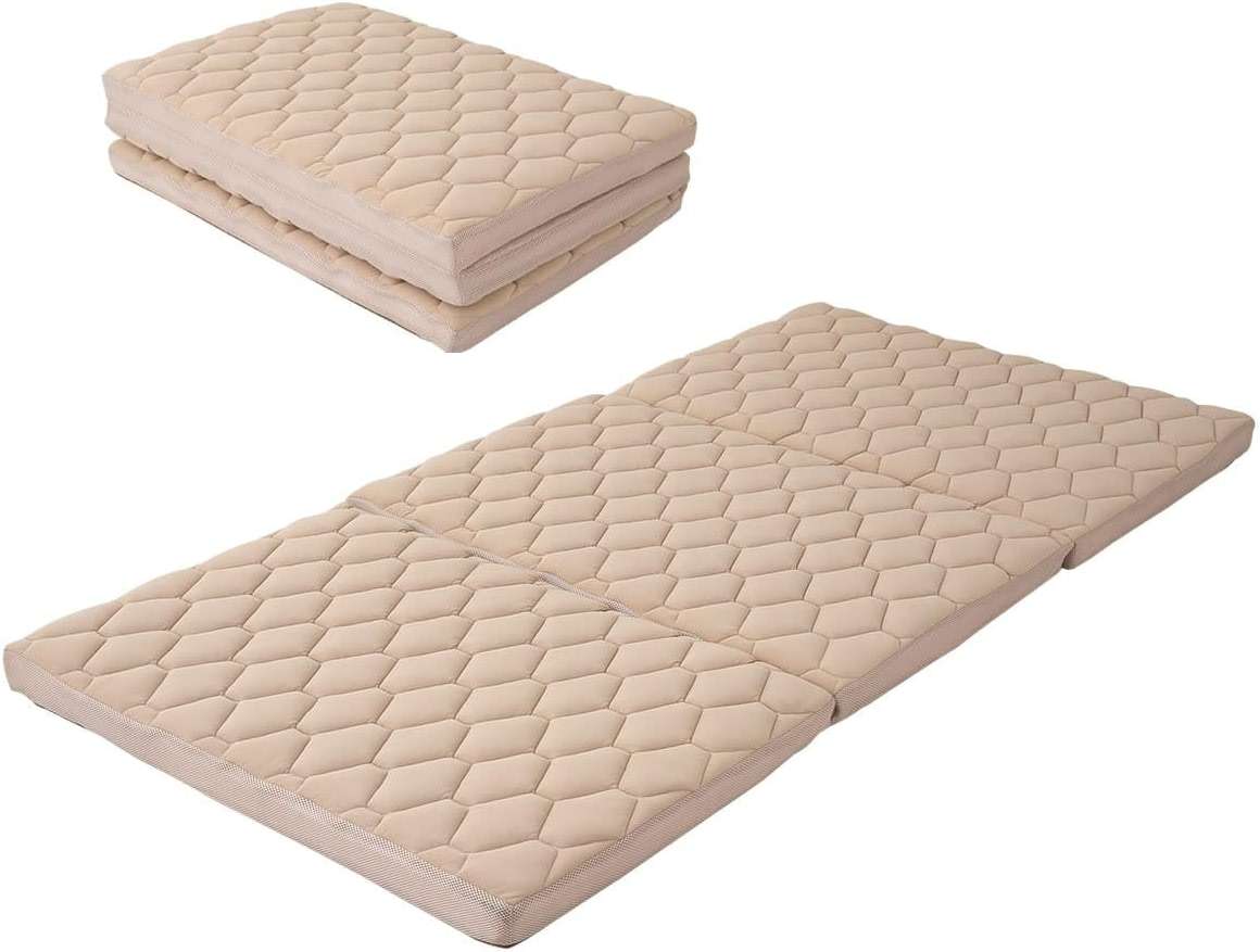 EMOOR 3D Structure Tri-Fold Mattress 3D-MAT-DX Twin Beige, High-Resilience Air-Flow Washable Floor Sleep Guest Bed Tatami - Image 1