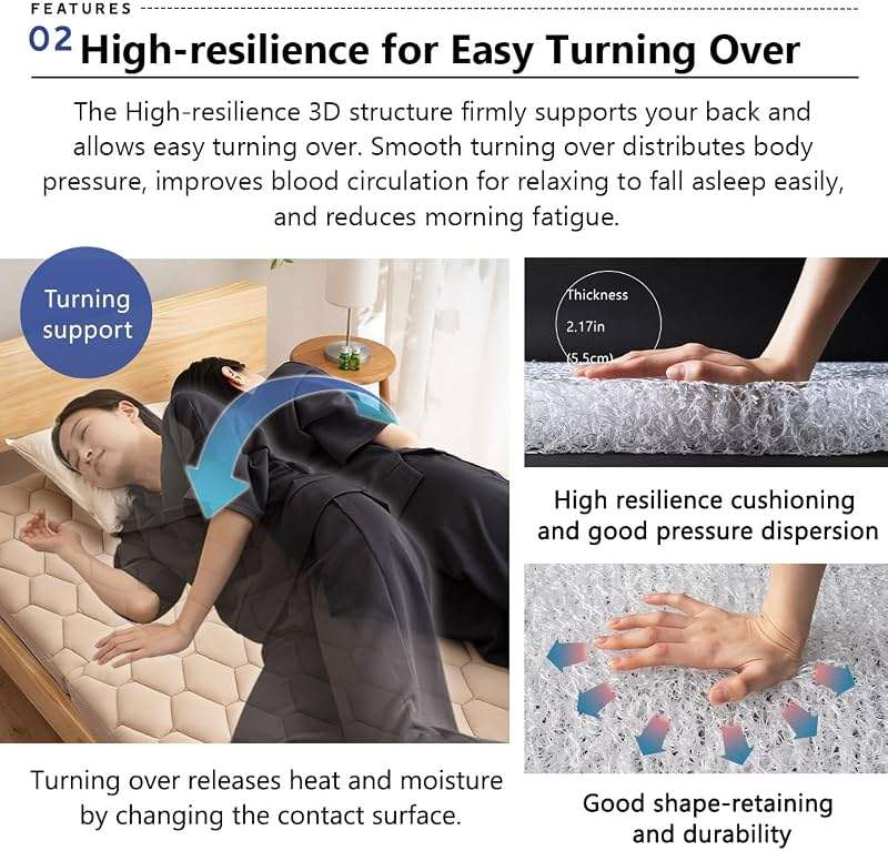 EMOOR 3D Structure Tri-Fold Mattress 3D-MAT-DX Twin Beige, High-Resilience Air-Flow Washable Floor Sleep Guest Bed Tatami - Image 4