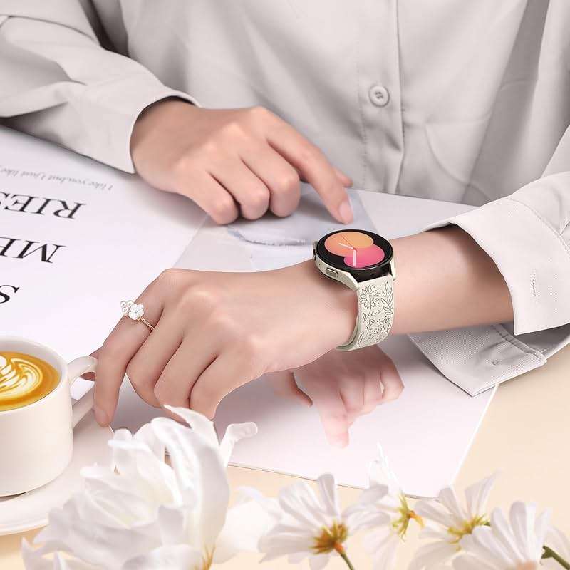 SNBLK 6 Pack Floral Engraved Bands Compatible with Samsung Galaxy Watch 7 Band 6 5 4 Active 2 FE 40mm 44mm/Watch 6/4 Classic/5 Pro/3, 20mm Cute Flower Silicone Sport Strap for Samsung Watch Bands Women - Image 6